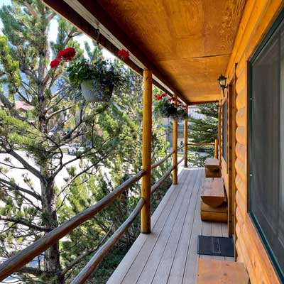 Patio view at Spirit Lake Lodge in Grand Lake, Colorado